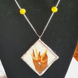 Pressed yellow avalanche lily pendant necklace